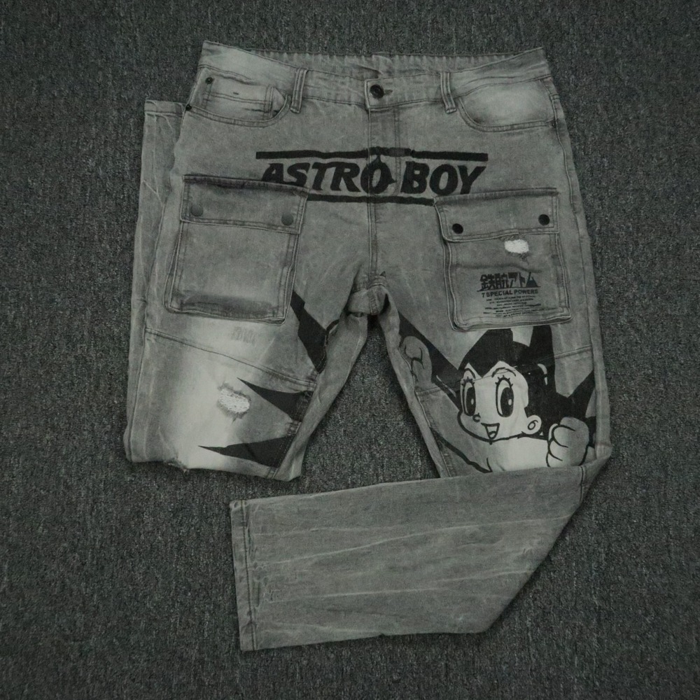 VINTAGE Southpole‎ Jeans Mens 38x32 Gray Astro Boy Cargo Pockets Y2K Street RARE